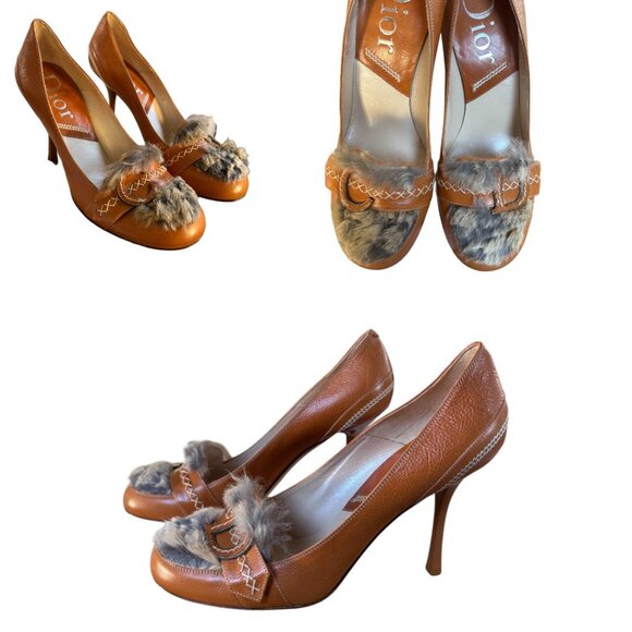 VTG. CHRISTIAN DIOR RABBIT FUR CD LOGO PUMPS HEELS US 7.5/38 NEW! - Picture 2 of 7
